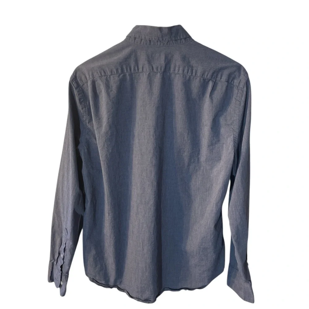 H9- J. Crew Dark Blue Casual Button-Down Shirt Slim Untucked Flex Washed Large